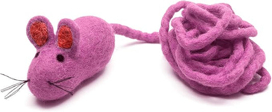 Glaciart One Felt Mouse Cat Toy – Soft Fuzzy Enrichment 100% Natural Wool - Interactive Catnip Play Cat Toy Set - Safe for Pets, Non-AZO Colored Dyes - 100” Long