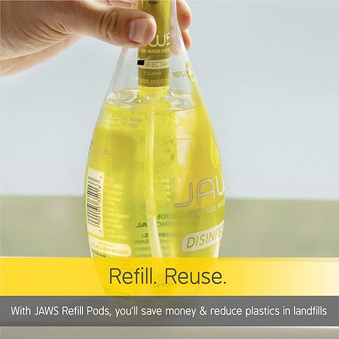 JAWS Cleaner, Disinfectant Spray with 2 Refill Pods, Powerful Multi-Purpose Cleaning, Refillable, Reusable, Recyclable