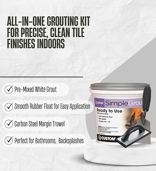 SimpleGrout Indoor White Grout 1 qt Bundle with QEP Grout Float & Margin Trowel – Tile Grouts for Shower, Mosaic, and Floor Projects – Gift Set (3 Items)