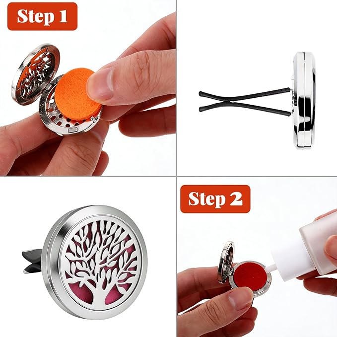 4 Pcs Essential Oil Car Diffuser 30mm Car Air Freshener Vent Clip with 20 Refill Pads, Aromatherapy Diffusers for Essential Oils for Auto Interior, Stainless Steel Air Freshener Gifts for Women Men