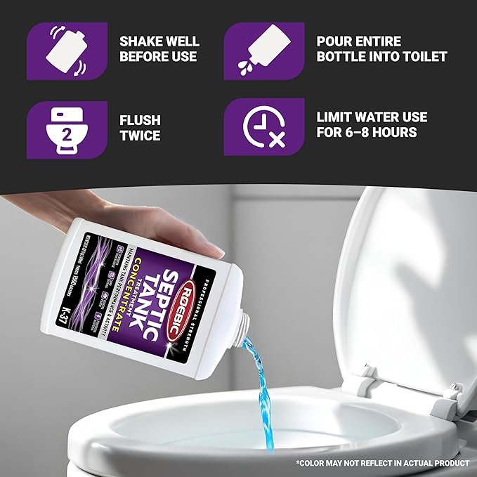 Roebic K-37-Q-C1500-4 Septic Tank Treatment: 32 oz, 16 oz Concentrate, Safe for All Plumbing Systems, Colorless Formula