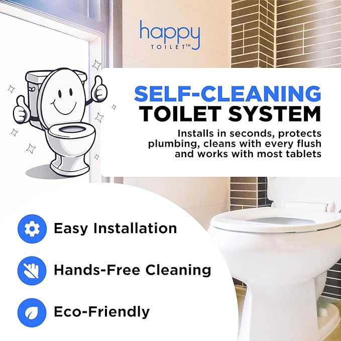 Happy Toilet Cleaner Deuce - Compatible w Kohler Toilets & Canister Flushing Systems - Automatic Toilet Bowl Cleaner - Easy to Install Toilet Tablet Holder, Self-Cleaning Toilet System