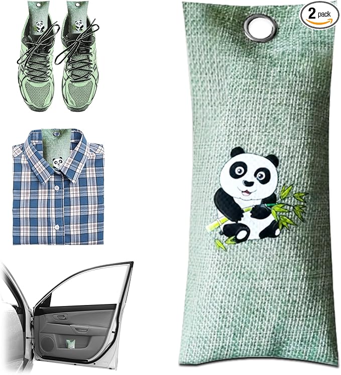 2 Bags Natural Air Purifying Bag | Bamboo Charcoal Odor Absorber for Home & Car | Closet Odor Eliminator, Small Room Deodorizer & Car Air Freshener | Charcoal Bags (75g light green, Unscented)