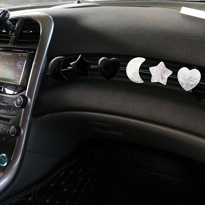 Set of 3 Crystal Stone Car Air Vent Clips, Moon Star Heart Quartz Charm Car Air Freshener Clip, Air Conditioning Outlet Clip, Cute Car Interior Decoration Accessories for Men Women (White, Unscented)