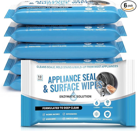 6 Pack 60 Pcs Home Appliance Surface Cleaner Wipes Heavy Duty Wipes for Cleaning Front Loading Washing Machine, Dryer Stainless Steel Refrigerator, Glass Cooktop, Microwave, Dishwasher, Counter