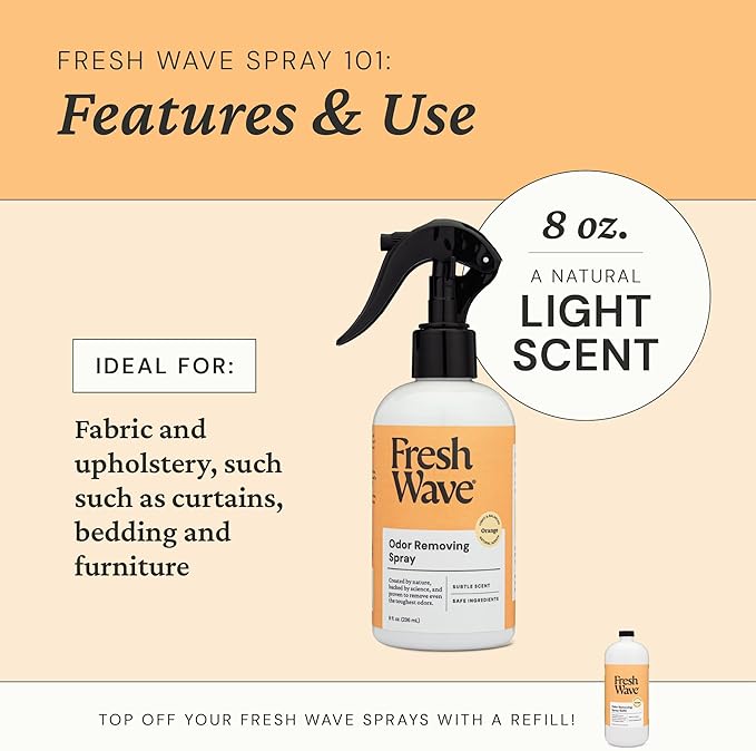 Fresh Wave Orange Scent Odor Removing Spray, 8 fl. oz. | Odor Absorber for Home, Furniture, Fabrics & Trash | Safer Odor Relief