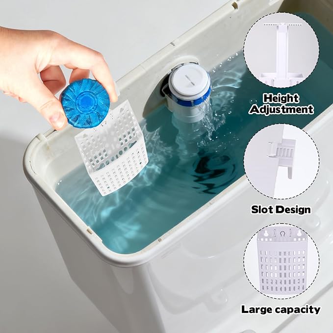 Toilet Tank Cleaning Tablet Holder, Hanging Holder with Adjustable Hook to Hang Toilet Cleaner Box, Can Collect Residue Inside the toilet, White