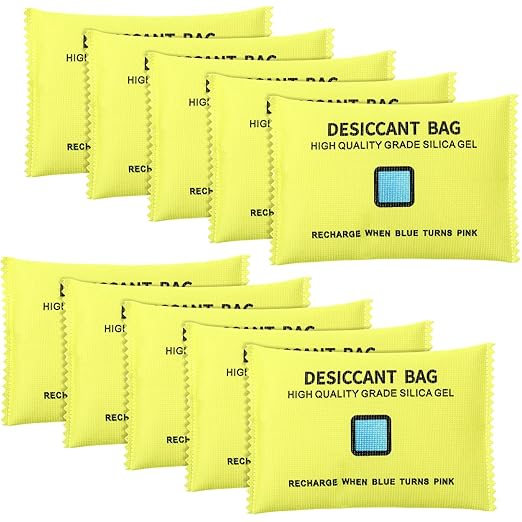 10 Packs 200g Rechargeable Silica Gel Desiccant Moisture Absorbing Bag for Storage Bin Indicating Silica Gel Desiccant Packet Reusable Dehumidifier Bag for Home Closet Car(6 x 3.5 Inches)