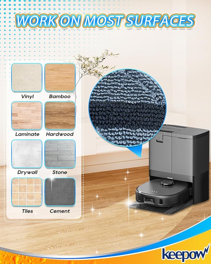 KEEPOW Vacuum Mop Replacement Pads Compatible with Eufy X10 Pro Omni / X9 Pro Robot Vacuum Cleaner, Washable and Reusable Soft Mopping Pad Parts Accessories, 8 Pack
