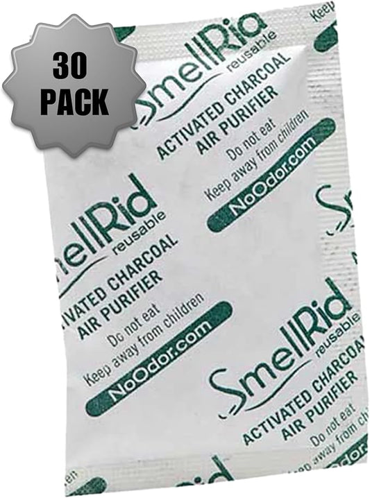 SMELLRID Activated Charcoal Smell Absorbent [30 Pack] - Mini 15g (2.4" x 3.2") Pack Treats 7 Sq. Ft.- Premium Natural Absorber Protects Against Odor, Dampness & Rust