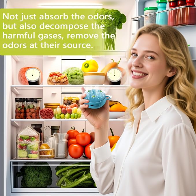 Refrigerator Deodorizer, Fridge Odor Eliminator - USB Rechargeable & Reusable, Eliminates Odors in Fridges, Cars, Closets, More Effective Than Baking Soda Bamboo Air Purifying Bags