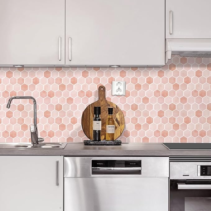 10-Sheet Hexagon Peel and Stick Backsplash for Kitchen, New Upgrade Premium Extra Thicker Design, 3D Self Adhesive Wall Tiles, Large Stick on Tiles for Kitchen and Bathroom (12" x 12")