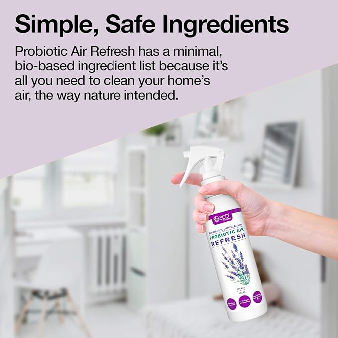 SCD Probiotics – Air Refresh Odor Eliminator Spray – Powerful Non-Aerosol Natural Odor Neutralizer – Home & Car Smell Deodorizer With Light Lavender Scent – 6 Oz Fine Mist Spray – Made In USA