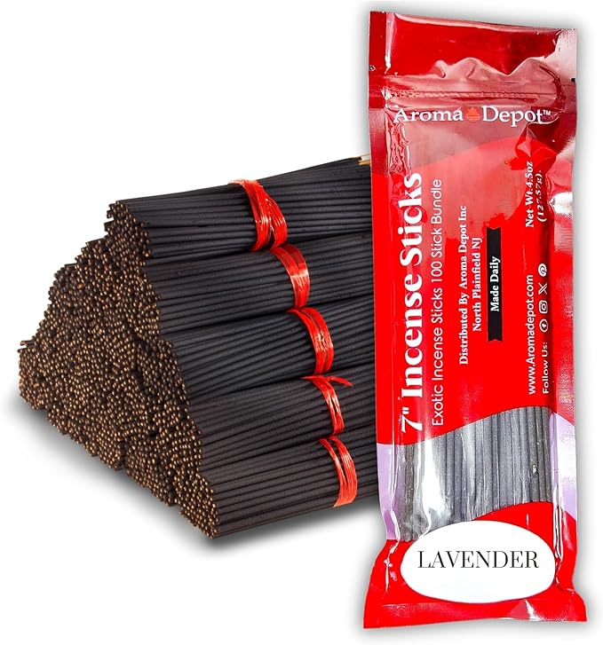 Aroma Depot Lavender Most Exotic Charcoal 7'' Incense Sticks. Approx. 85 to 100 Sticks Per Bundle, Length - 7 Inches, Each Natural Stick Burns for 35 to 45 mins Each. Long Lasting. Guarantee 100% Pure