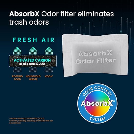 iTouchless Official AbsorbX 3-Pack Trash Can Odor Filters Activated All Natural Charcoal Air Freshener Deodorizer Absorber Stops Garbage Smells for 8 Gallon & Larger Garbage Bins with Compartment
