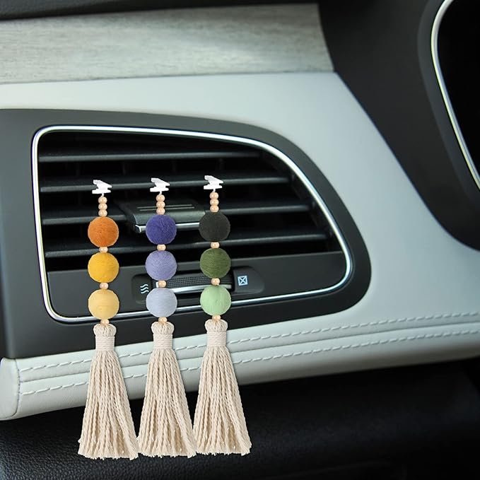 6 Pieces Felt Ball Car Diffuser Essential Oil Car Tassel Hanging Bead Aromatherapy Diffuser Colorful Charm Vent Clips Air Freshener for Decor(Regular Color)