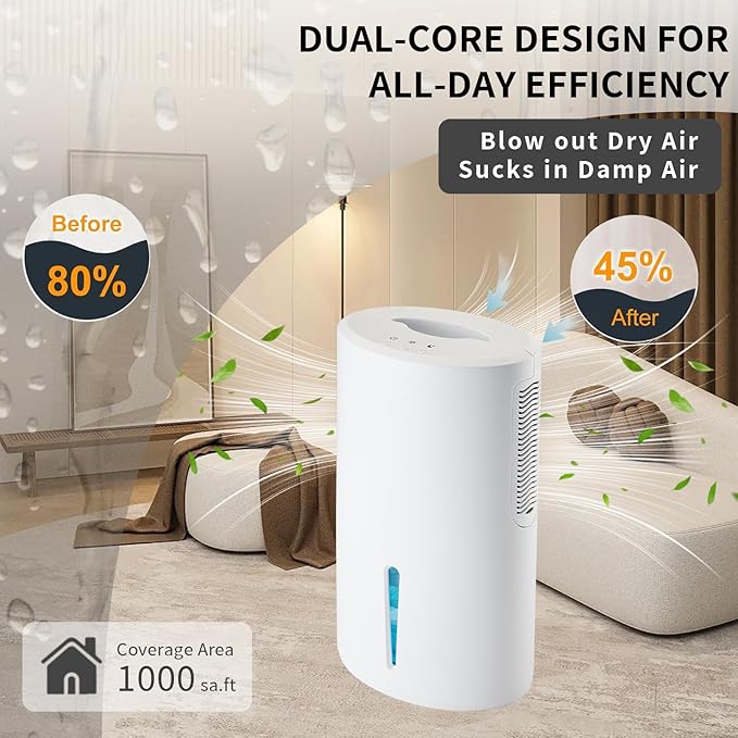 Quiet Small Dehumidifier for Bedroom up to 1000 Sq.Ft, 68 OZ Water Tank, Auto Shut-Off, Portable mini Dehumidifier for Bathroom,Apartment,Closet,rv, Small Spaces with 7 Color LED Lights