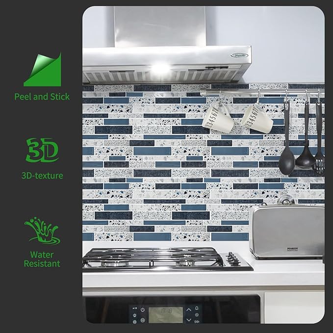 LONGKING Peel and Stick Backsplash Tile for Kitchen, Stick on Tile on Wall, Bathroom