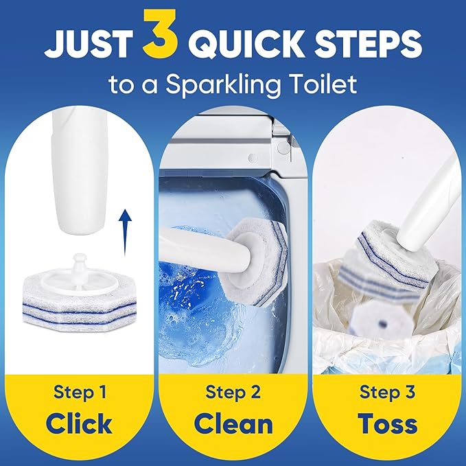 60Ct Aromative Toilet Brush Refills, Toilet Bowl Cleaner Refills, Double-Layer Cleaning Pads Added, Disposable Refill Heads for Toilet Bowl Cleaner Wands, Bulk （Patented）