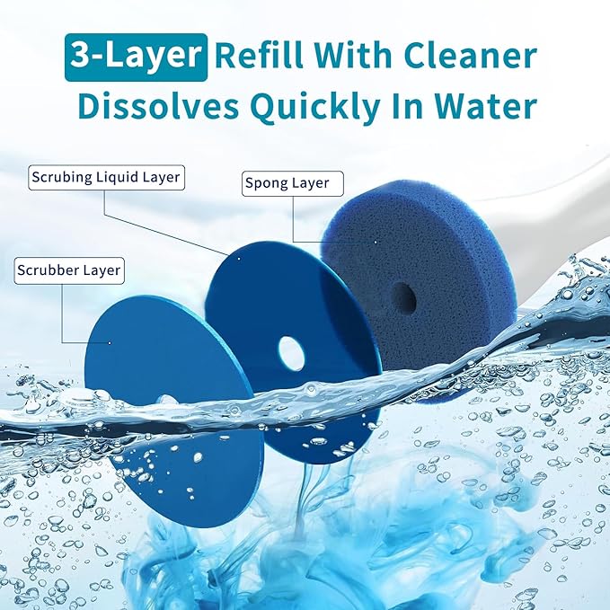Electric Toilet Brush and Holder Set, Hillyfe Motorized Toilet Brush with 15 Disposable Refill Heads, Hard Nylon Brush 360 Degree Cleaning, Rechargeable