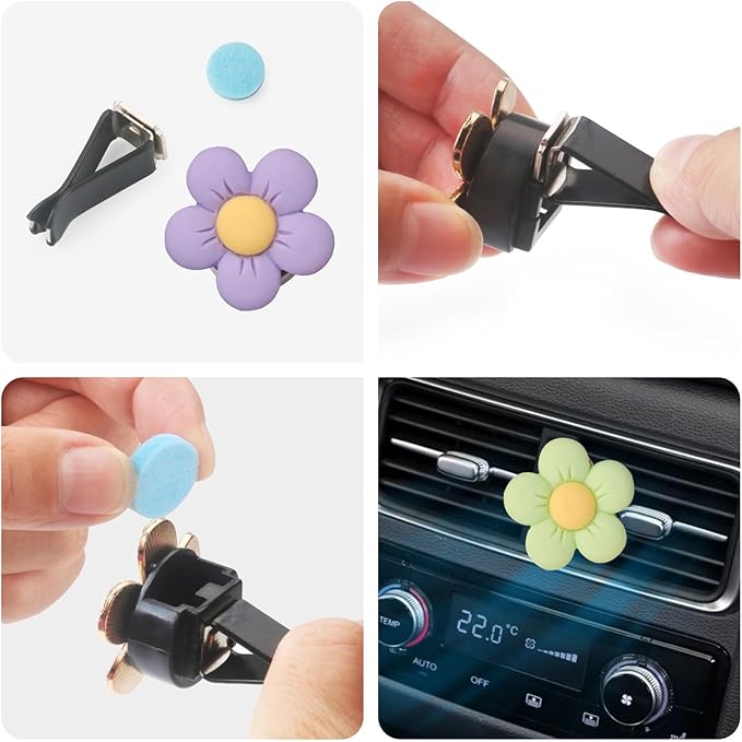Cute Car Decor Interior Aesthetic Accessories for Women 6pcs Girly Flower Cars Air Freshener Vent Clips for Girls Pink/Purple/Blue/Green/Yellow Boho Scents Decorations Stuff Kawaii Christmas Gifts