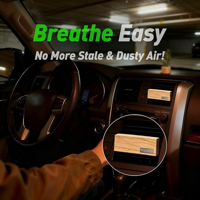 4 Packs Pine&Sage Scented Natural Wood Vent Clips,【No More Stuffy Air】 Odor Eliminator Car Scents Air Freshener Refills, Long Lasting Fragrance Diffuser, SUV Essentials Gift for Men