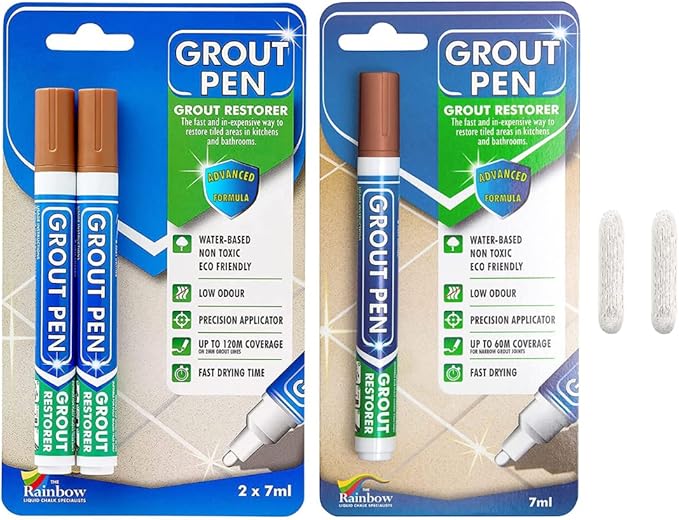 Grout Pen Tile Paint Marker: Terracotta 1 Pack and 2 Pack with Extra Tips (Narrow, 5mm) - Waterproof Grout Colorant and Sealer Pen to Renew, Repair, and Refresh Tile Grout - Cleaner Floor Pens