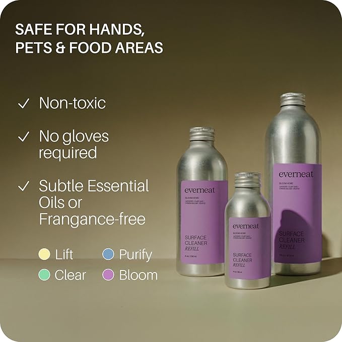 Everneat Probiotic Surface Cleaner Concentrate – Cleans for Days, Refillable, Non-Toxic | Refill Bottle Makes 8 Spray Bottles | Lavender, Clary Sage, Copaiba & Orange EO | 8 oz (Just Add Water)
