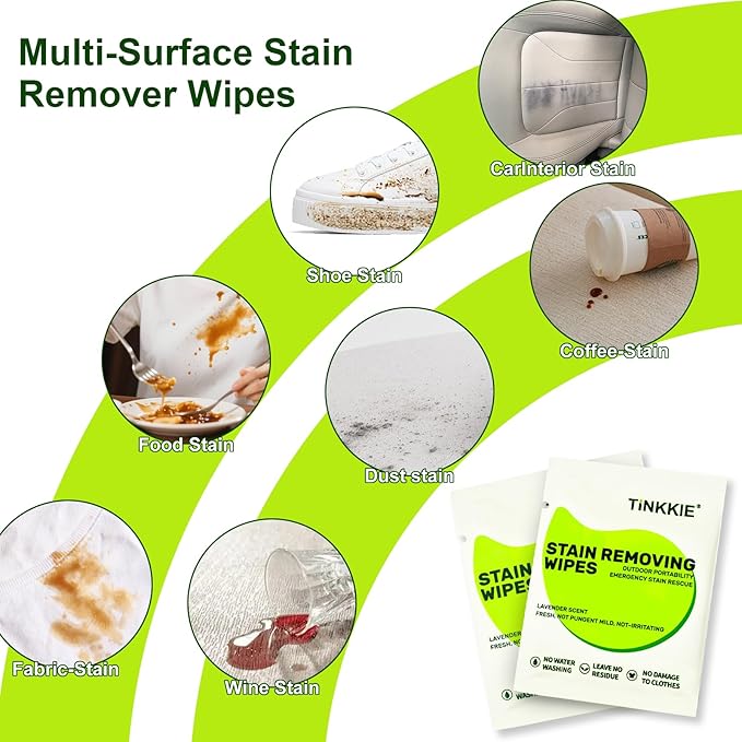 100 Pack Stain Remover Wipes for Clothes & Fabric – Instant Clothing Stain Remover for Shoes, Shirts & Jackets, Individually Wrapped Portable Wipes for Travel & On-the-Go Cleaning