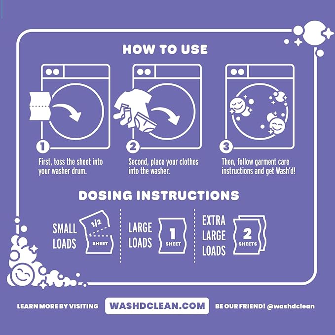 Wash'd Laundry Detergent Sheets - 40 Loads - Non Toxic Stain Fighting Enzymes - Plastic Free Travel Friendly Drawer Box - Lavish Lavendar