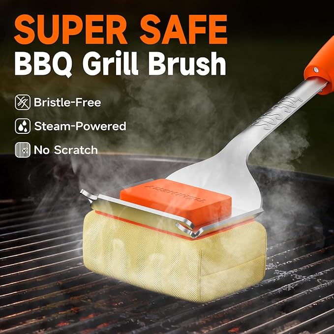 TISHI HERY Bristle Free Grill Brush Replaceable Cleaning Head, Safe BBQ Grill Brush Cleaning Pad Replacement for Cast Iron or Stainless-Steel Grates, Grill Cleaner (Replaceable Head)