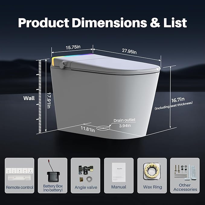 Luxury Smart Toilet with Built-in Tank & Bidet– Ultra-Quiet 4s Flush, Foam Shield for Splash-Free, Auto Open/Close Lid, Foot Sensor, Dual User Memory, 12” Rough-In One-Piece Elongated(ZY760A)