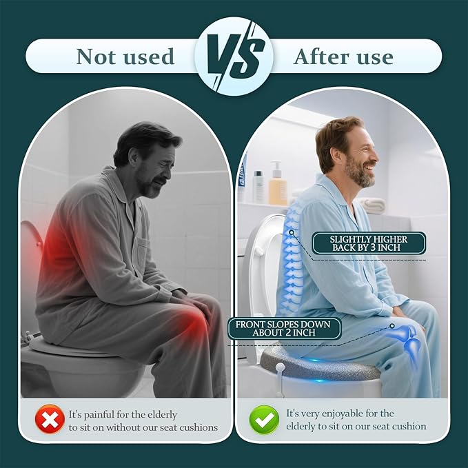 Comfort Toilet Seat Riser, Ergonomic Slope Design for Easier Sit-to-Stand, No-Tool Portable Aid for Seniors, Post-Surgery, Bariatric, Fits Standard/Elongated Toilets, with Cleaning Tablets