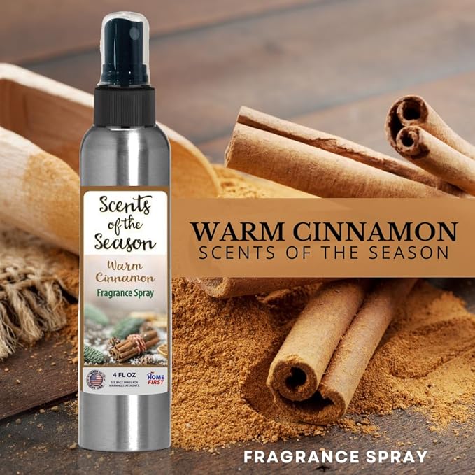 Essential Oil Fragrance Spray, Warm Cinnamon, 4 oz — Natural Room and Fabric Mist for Home, Office, and Bedding