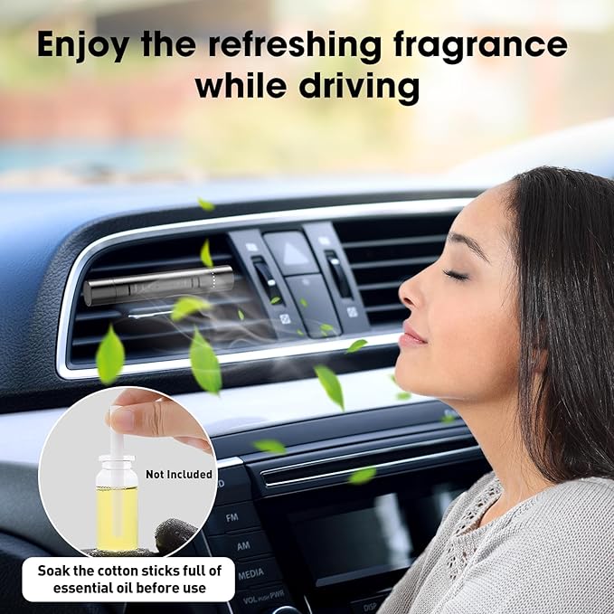 2 Packs Custom Car Air Freshener Diffuser Vent Clips with 12 Refill Sticks for Cars, Office, Kitchen, Bathroom, Pet Basic Refillable Kit Essential Oil Diffusers Car Accessories for Women Men