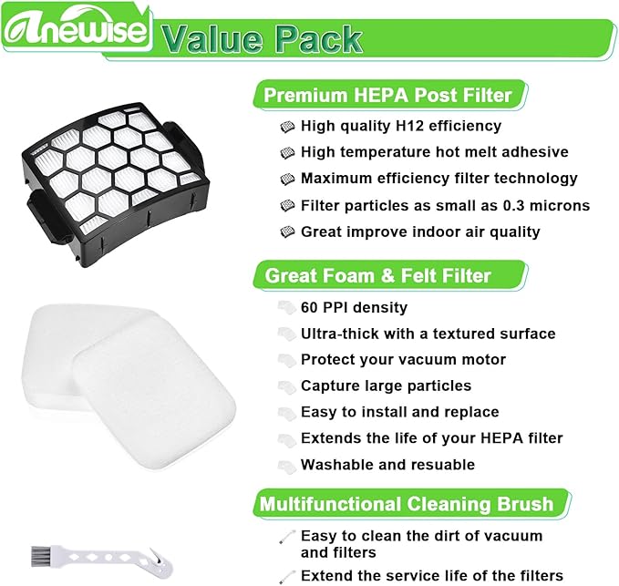UV850 Filter Replacement for Shark Performance Lift Away UV850 UV900 UV950 DuoClean Upright Vacuum, 2 HEPA Filters and 4 Foam & Felt Filters, Compare to Part #XHF320 & XFFK602UKT
