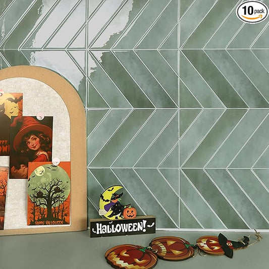 Peel and Stick Backsplash for Kitchen,New Upgrade Herringbone Premium Kitchen Backsplash,Stick on Subway Tile Peel and Stick Backsplash,Green 10-Sheet.