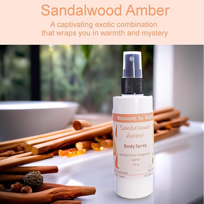 Blossom to Bath Sandalwood Amber Body Spray (4 Ounce) - Phthalate Free Fragrance - Energizes Skin with a Woodsy Warm Scent