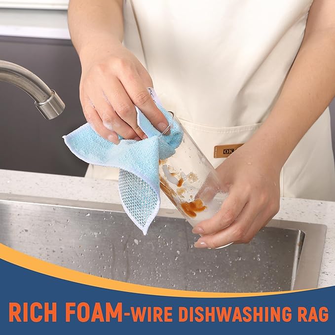 2-Sided Cleaning Dish Towels for Kitchen Microfiber Wash Cloths,30pcs Non Scratch Wire Dishcloth,Wire Dishcloth Home Essentials-Reusable Steel Wool Scrubber Washcloths,Set for Pans Sinks & Cookware