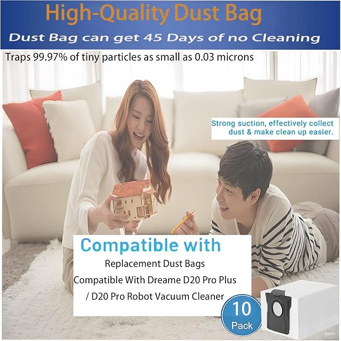 Replacement Dust Bags Compatible With Dreame D20 Plus / D20 Pro Plus/mova e40 ultra Robot Vacuum Cleaner, 10Pack Spare Parts Accessories