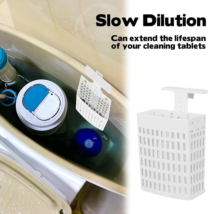 2PCS Toilet Tank Cleaning Tablet Holder, Hanging Holder with Adjustable Hook to Hang Toilet Cleaner Box, Can Collect Residue Inside the toilet, White