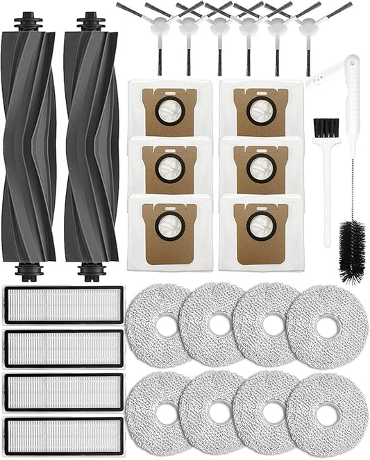 Replacement Parts for Dreame L10s Ultra/L10 Ultra/ L10s pro/ L10s Pro Gen 2/ L10 prime(Not for L10s Pro Ultra Heat); Xiaomi X10+/ X20+ Accessories : 2 Main Brushes, 6 Side Brush, 8 Mop Pad-Yivy 28Pcs