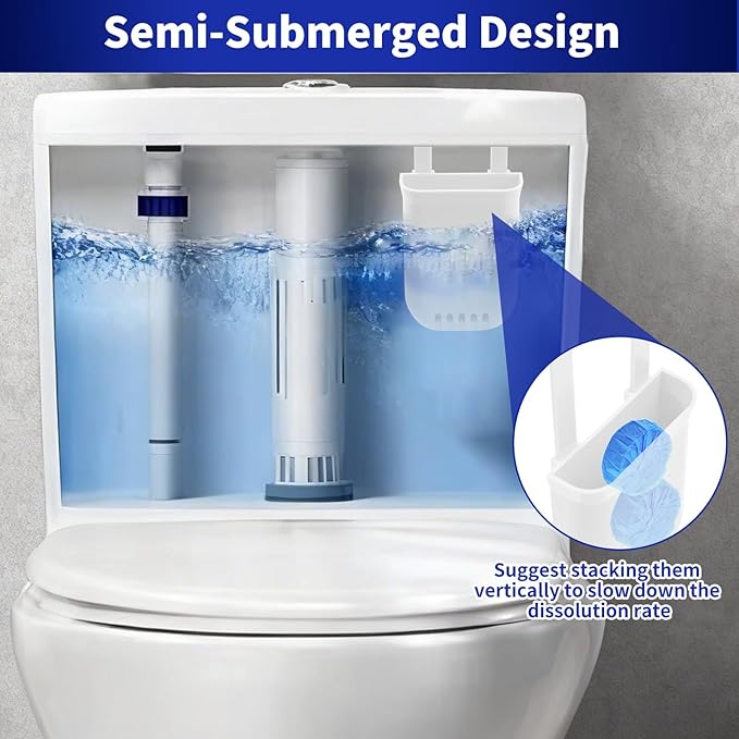 Adjustable Toilet Tank Tablet Holder – Controlled Release Bleach Tablets Dispenser for Toilet Tank, Large Capacity ABS Toilets Tanks Cleaner Tablets Container, Fits Most Water Tanks