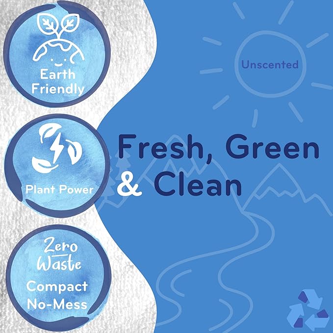 Eco-Squares laundry detergent sheets with zero waste dry soap technology for cleaning linen and clothes in regular and high efficiency top or front load washing machines, Unscented