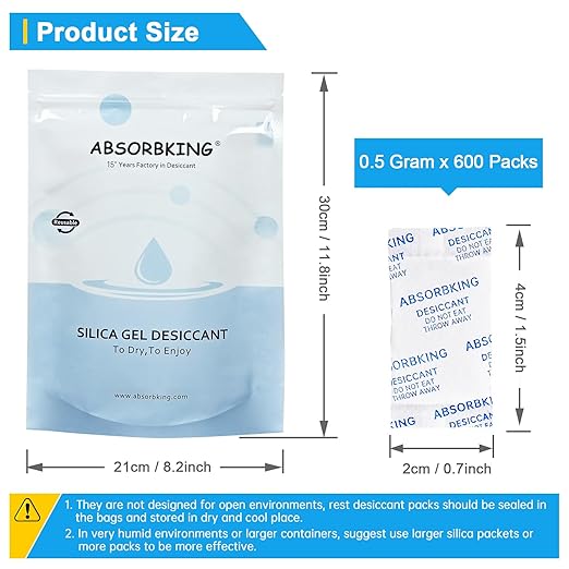 Silica Packets – 0.5 Gram 600 Packs Silica Gel Packets, Food Grade Desiccant Packs with Color Indicating, Premium Moisture Absorbers for Spices, Foods, Seeds, Dehydrated Vegetable Storage
