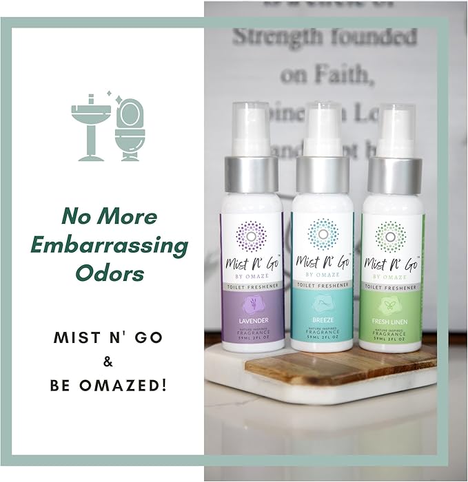 Mist N’ Go by Omaze Travel Bathroom Spray for Toilet Spray Odor Eliminator - Travel Toilet Spray for Bathroom Air Freshener Spray for Bathroom Deodorizer - Lavender Regular Size (2oz x3)
