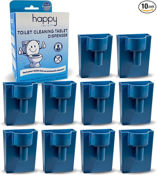Happy Toilet Cleaner Automatic Toilet Bowl Cleaner 10 Pack - Easy to Install Toilet Tablet Holder - Self-Cleaning Toilet System, Deep Clean with Every Flush - Made in the USA