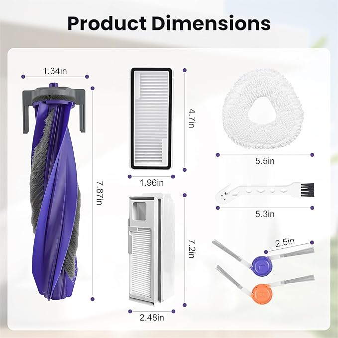 16 Pcs Replacement Accessories kit for Narwal Freo Pro Robot Vacuum Cleaner, 1 Main Roller Brush, 2 Dust Bags, 2 Hepa Filters, 4 Mop Pads, 6 Side Brush, 1 Clean Tool