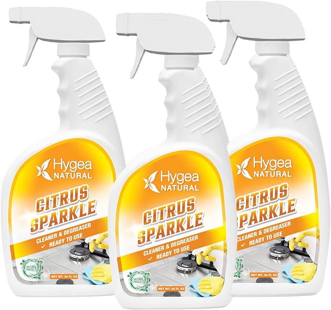 Hygea Natural Citrus Sparkle Chemical-Free Heavy Duty Degreaser & All Purpose Cleaner - Pure Citrus Extracts & Natural D-limonene - Removes Grease, Dirt & Grime (3 Pack of 24 Ounce Spray)