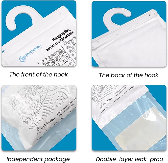 500G 3 Pack Hanging Moisture Absorbers Dehumidifier Bags - 17.6 oz Calcium Chloride Desiccant for Closet, Bathroom, Bedroom – Double Leak-Proof Design & Dual-Sided Absorption